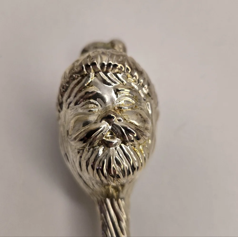 Vintage Silver Tone Metal Santa Claus Head Candle Snuffer 9.5